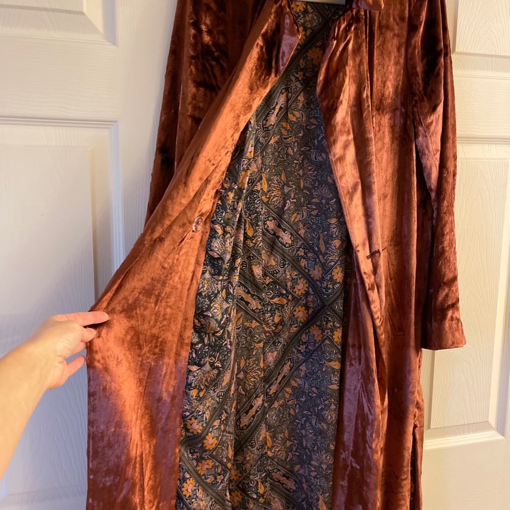 Free People Sienna Velvet Duster Coat Jacket Rose Red Burgundy Medium NEW